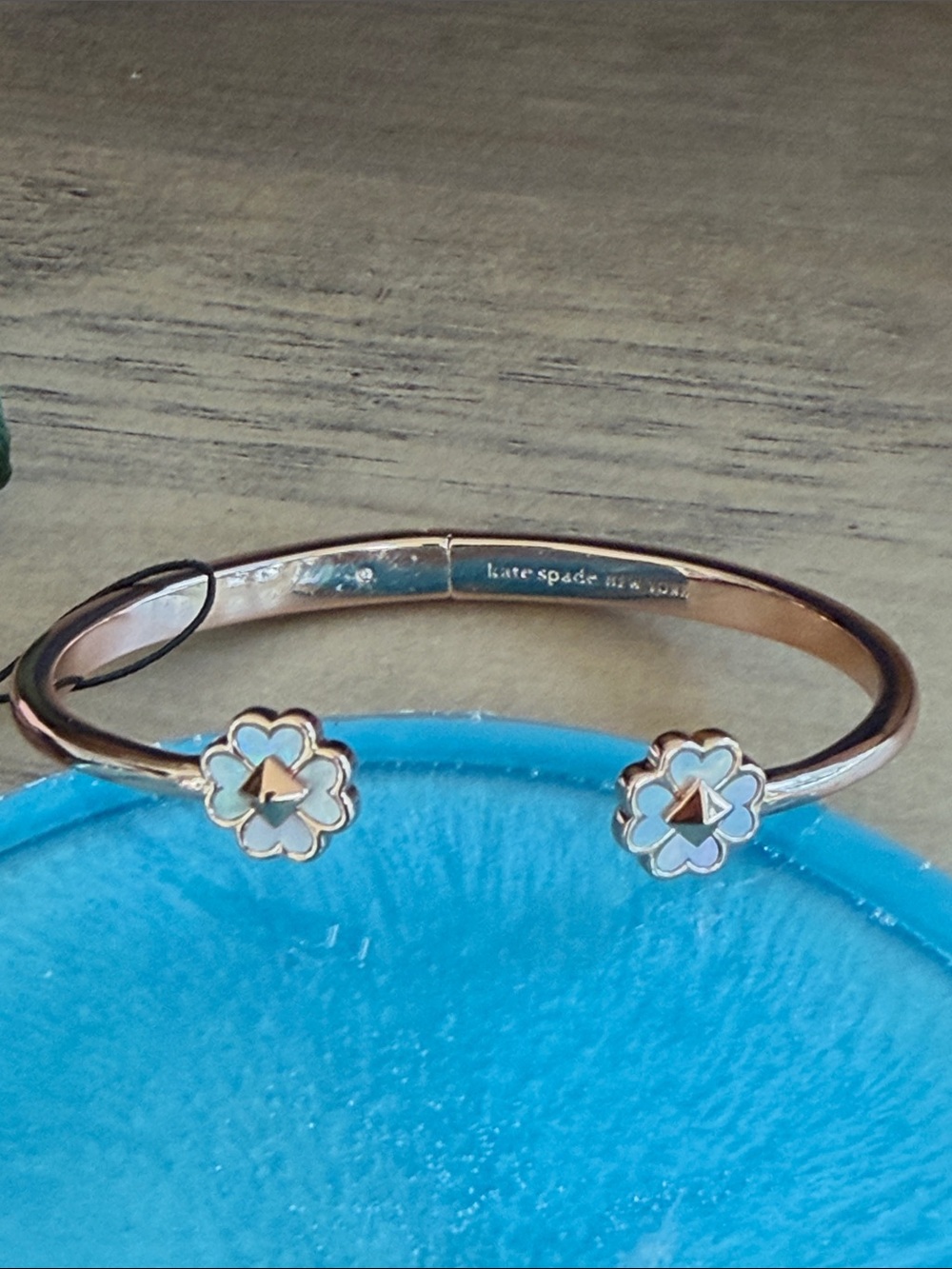 kate spade Rose Gold Bracelet with White Enamel Flower Ends